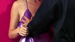 Slutty peach contrasts innocence with massive facial cumshots in blowbang