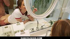 Teen Stepdaughter Brushing Teeth In POV Scene