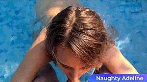 blonde slut sucking cock by the pool, huge load!