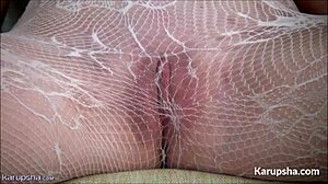 Paris in stockings plays solo with her favorite toy