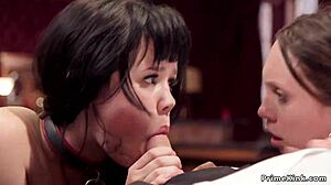 Big cock master, you're choking and deepthroating two Asian submissives in this kinky threesome!