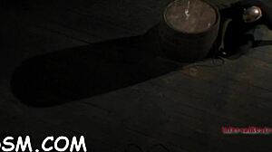 Lovable brunette darling sits on huge fake penis