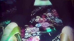 sharon dresses as a whore after work, husband licks her ass