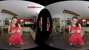 Tattooed pierced girl uses dildo for solo masturbation in reality vr