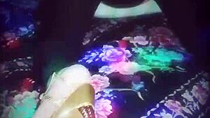 sharon dresses as a whore after work, husband licks her ass