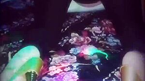 sharon dresses as a whore after work, husband licks her ass