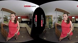 Tattooed pierced girl uses dildo for solo masturbation in reality vr