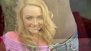 Petite slut Carmen Callaway deepthroats shaved pussy