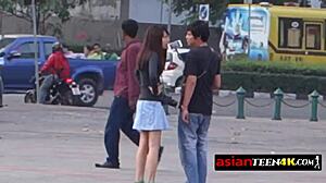 Petite Asian cutie teases with skilled oral in hotel