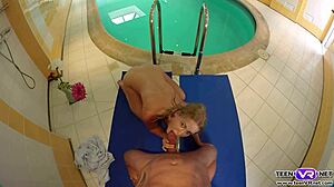 Blonde teen violette wild in vr poolside scene