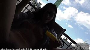 Gabby Bella Nude Casting Interview Outdoors on Sofa with Natural Tits