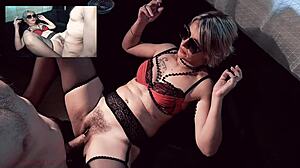 Gorgeous blonde milf takes big dick with creampie on sofa