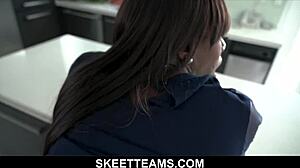 chubby ebony milf goes through her daily routine with big tits bouncing