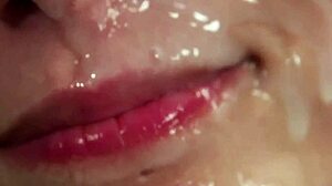 Slutty Centerfold Sucks Jizz Off Her Face in Wild Blowbang Scene