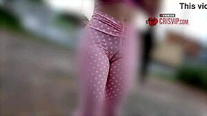 I’m starting at the gym, showing off my cameltoe outdoors!