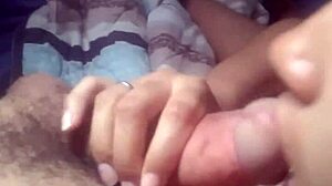 Super petite latina wife sucks dick deliciously, brunette gets cumshot at the end.