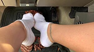 Messy pedal pumping with dirty socks on feet!