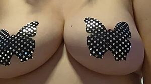 Tittie tease while masturbating under maledom control