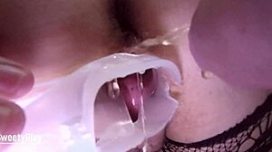 Geez, my slut wife got pee in stretched vag