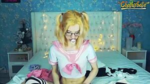 cute girl in ddlg role sucking dildo and playing with pussy