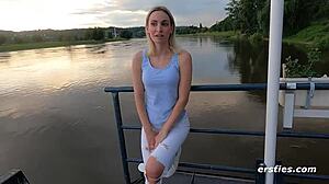 Gorgeous Blonde Pleasures Herself Outdoors with Vibrator