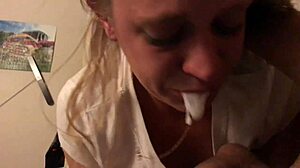 Surprise Mouth Cum with Sperm Dripping from Her Lips in a Messy Finish