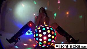 Sexy brunette Alison Tyler nude with big tits in night club.