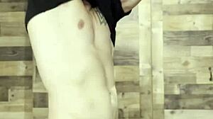 old woman folds laundry while naked