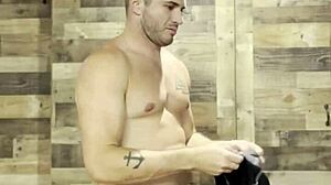 old woman folds laundry while naked