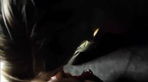 In abandoned backyard, she deepthroats my cock, spits, and takes cum in mouth passionately