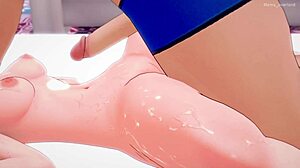 adult gwen in swimsuit plays with big cock in parody