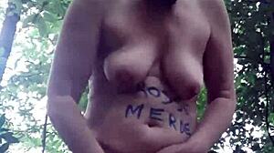 Female Slave Plays In Forest BDSM