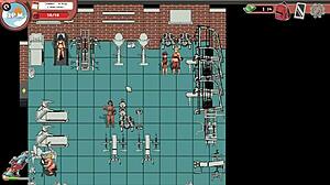 Rough femdom handjob on monster cock at the gym in spooky hentai game 😈