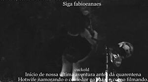 married woman shows off on street with cuckold voyeur filming