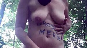 Female Slave Plays In Forest BDSM