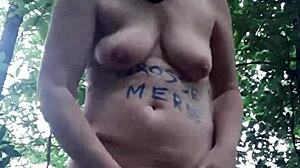 Female Slave Plays In Forest BDSM