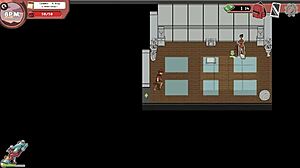 Rough femdom handjob on monster cock at the gym in spooky hentai game 😈