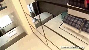 Chesty woman in stockings and lingerie enjoys solo time