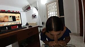 Sexy Colombian Stepsister with Big Ass and Tight Pussy Jerks My Huge Cock... Damn!