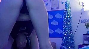 sexy amateur does striptease on webcam, ripping clothes while masturbating