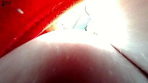 tiny man hides in unaware giantess's huge tits from husband