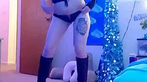 sexy amateur does striptease on webcam, ripping clothes while masturbating