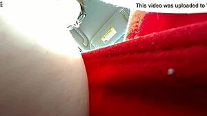 tiny man hides in unaware giantess's huge tits from husband