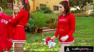 ariana marie banging cheerleader team with dakota skye outdoor