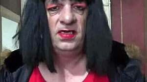 old red and black masturbation machine revs up for amateur crossdressing bisexual homemade fun!