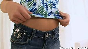 look at this sinful brunette minx preparing for a blowjob with close-up shots