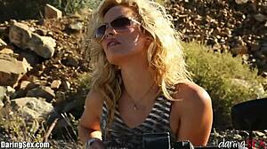 daring solo babe masturbates outdoors in the mountains