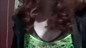 A shy crossdresser rubs one out with following instructions: a masturbation machine