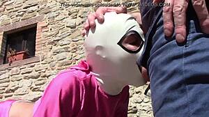 laura on heels amateur in pink outfit does outdoor blowjob with oral creampie 😏