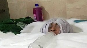 cyno enjoys solo bubble bath in cosplay